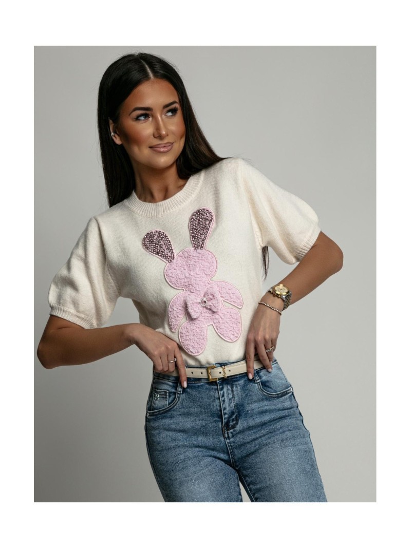 Beige women\'s sweater with a rabbit AZRAT7889